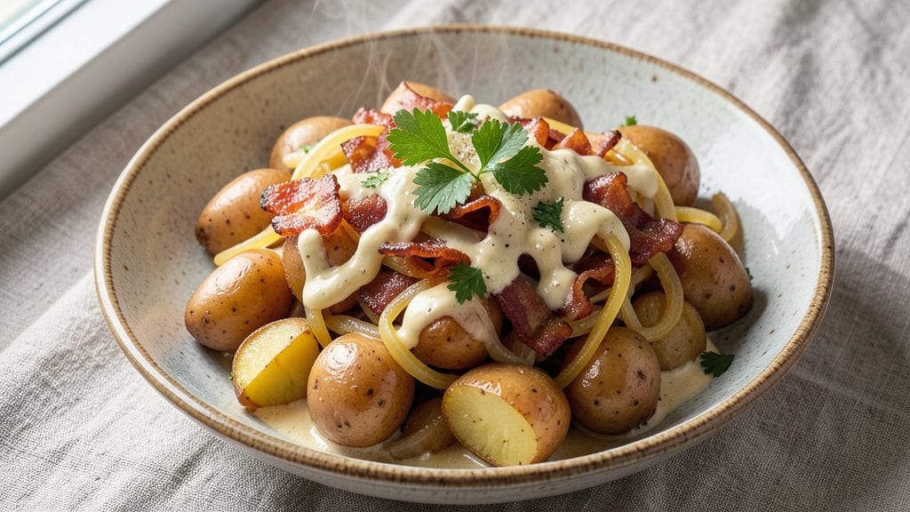 Betty Crocker's Hot German Potato Salad Recipe: Crispy Cornmeal Top and Tangy Vinegar Kiss
