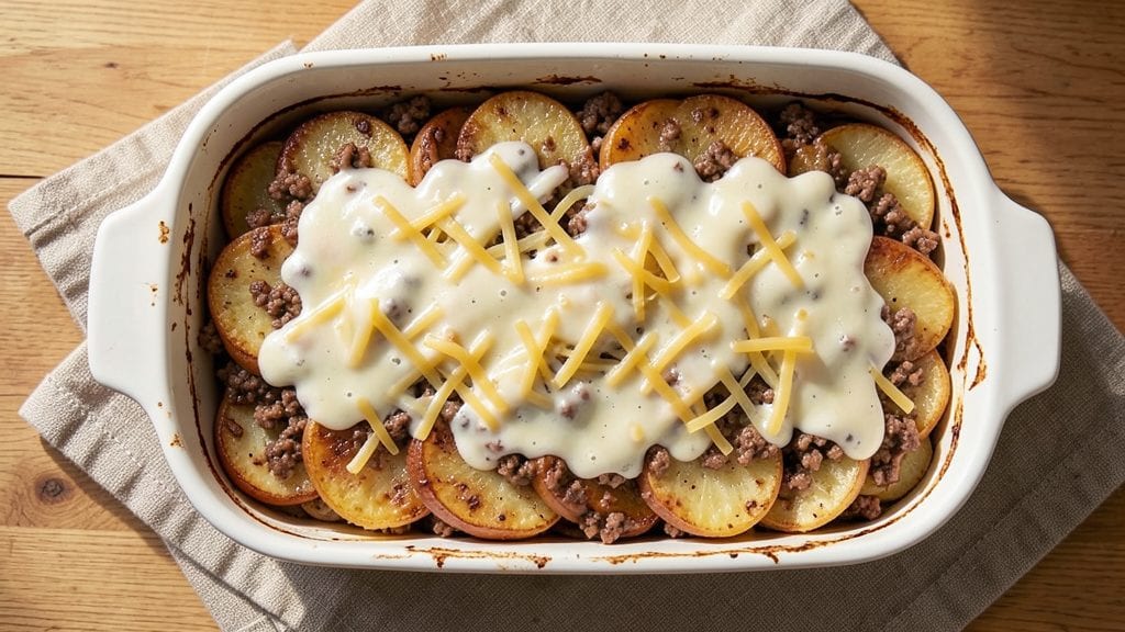 Betty Crocker's Scalloped Potatoes With Ground Beef Recipe: Hearty Casserole With Cheesy Crisp-Top Magic