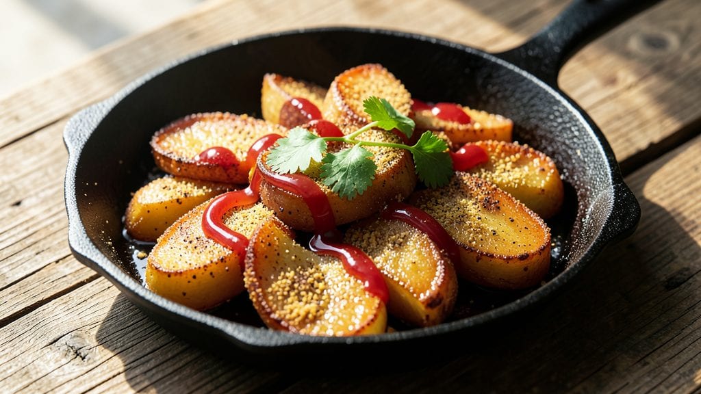 Potato Harra Recipe: Crispy Vinegar-Kissed Cornmeal Crust with Juicy Pink Centers