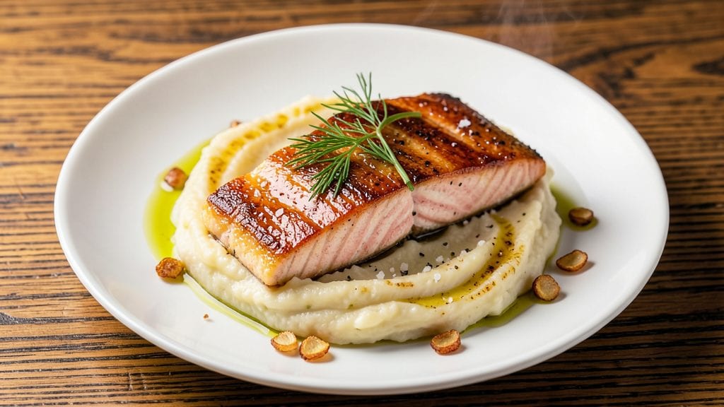 Salmon with Mash Potatoes Recipe: Pan-Seared Salmon and Creamy Garlic Mash Pairing