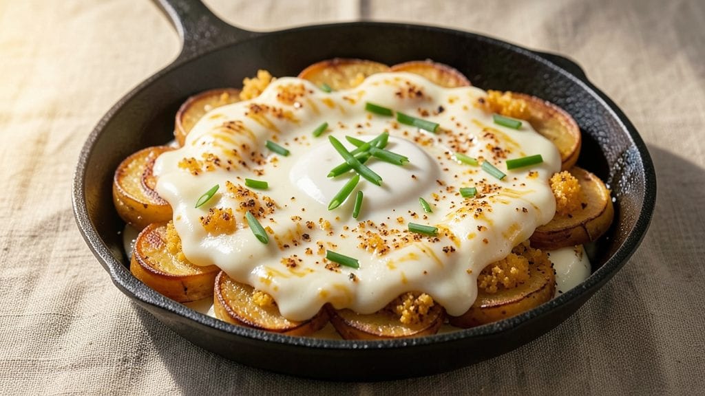 Velveeta Cheese Potatoes Recipe: Crispy Cornmeal Crown Over Melty Pink